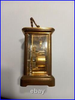 Matthew Norman Clock Carriage, Vintage Brass and Glass Small Mantel with Key