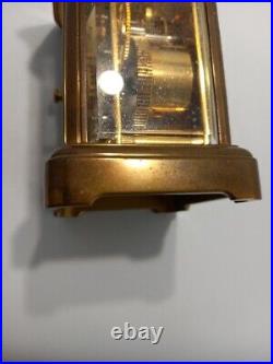 Matthew Norman Clock Carriage, Vintage Brass and Glass Small Mantel with Key