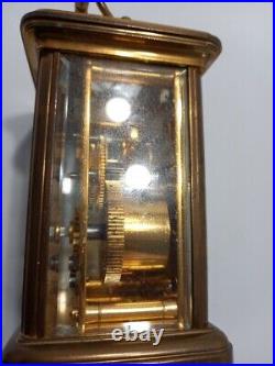 Matthew Norman Clock Carriage, Vintage Brass and Glass Small Mantel with Key