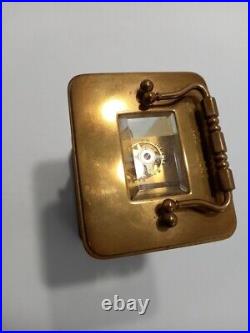 Matthew Norman Clock Carriage, Vintage Brass and Glass Small Mantel with Key