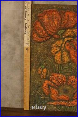 Mid Century Modern RETRO Floral Relief Painting on Masonite Board WOW! Textured