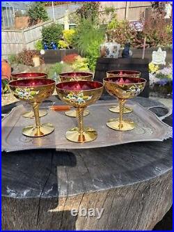 Murano Retro Set Of 6 Champagne Drinking Glasses Gilded Coupees Tre Fuochi