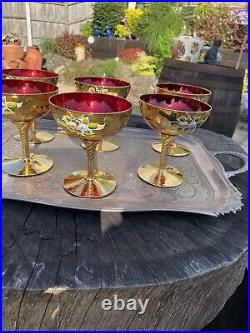 Murano Retro Set Of 6 Champagne Drinking Glasses Gilded Coupees Tre Fuochi