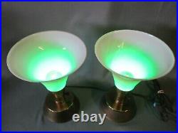 PAIR 2 Mid Century Modern UPLIGHT LAMPS Opal Glass Shades Art Deco Retro Desk