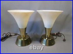 PAIR 2 Mid Century Modern UPLIGHT LAMPS Opal Glass Shades Art Deco Retro Desk