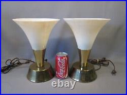 PAIR 2 Mid Century Modern UPLIGHT LAMPS Opal Glass Shades Art Deco Retro Desk