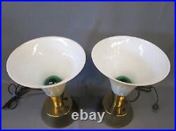 PAIR 2 Mid Century Modern UPLIGHT LAMPS Opal Glass Shades Art Deco Retro Desk