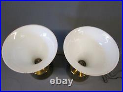 PAIR 2 Mid Century Modern UPLIGHT LAMPS Opal Glass Shades Art Deco Retro Desk