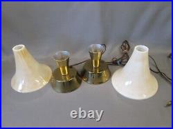 PAIR 2 Mid Century Modern UPLIGHT LAMPS Opal Glass Shades Art Deco Retro Desk