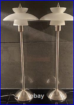 Pair Louis Poulsen style Retro Space Age Atomic Art Deco lamps glass chrome