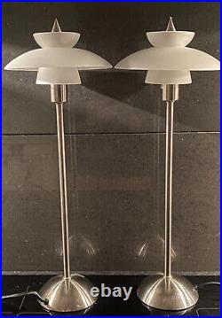 Pair Louis Poulsen style Retro Space Age Atomic Art Deco lamps glass chrome