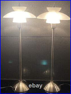 Pair Louis Poulsen style Retro Space Age Atomic Art Deco lamps glass chrome