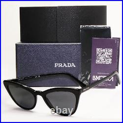 Prada Sunglasses Black Cat Eye Glossy Fashion Womens PR01VS SPR 01V 1AB-5S0 56mm