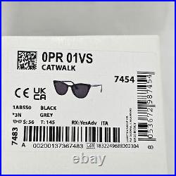 Prada Sunglasses Black Cat Eye Glossy Fashion Womens PR01VS SPR 01V 1AB-5S0 56mm