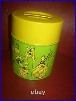 RETRO 1970's FUNKY KITCHEN TIN WITH LID 5.5'#INCH TALL