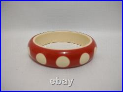 Rafia & Bossa Paris France Bracelet Mod Retro Mid Century Red w White Polka Dots