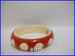 Rafia & Bossa Paris France Bracelet Mod Retro Mid Century Red w White Polka Dots