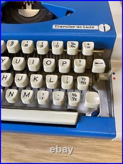 Rare Blue Vintage/Retro Olympia Traveller Deluxe Typewriter Made in W Germany