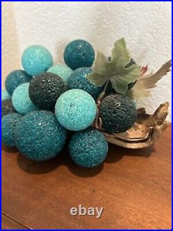 Rare Mid Century Retro Blue Green Crackled Lucite Glass Grape ClusterDriftwood