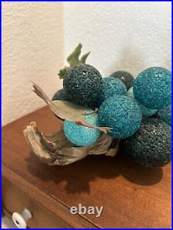 Rare Mid Century Retro Blue Green Crackled Lucite Glass Grape ClusterDriftwood