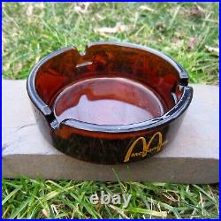 Rare Vintage 70s McDonald's Glass Ashtray Dark Amber Retro Round Spiral Bottom