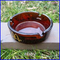 Rare Vintage 70s McDonald's Glass Ashtray Dark Amber Retro Round Spiral Bottom