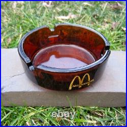 Rare Vintage 70s McDonald's Glass Ashtray Dark Amber Retro Round Spiral Bottom