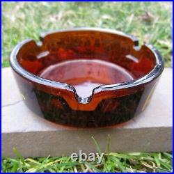 Rare Vintage 70s McDonald's Glass Ashtray Dark Amber Retro Round Spiral Bottom