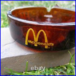 Rare Vintage 70s McDonald's Glass Ashtray Dark Amber Retro Round Spiral Bottom