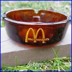 Rare Vintage 70s McDonald's Glass Ashtray Dark Amber Retro Round Spiral Bottom