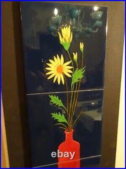 Retro Vintage Large Wall Art Tile Ceramic Flowers Hand Painted Signed Germany