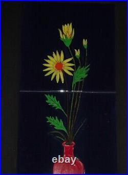 Retro Vintage Large Wall Art Tile Ceramic Flowers Hand Painted Signed Germany