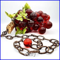 Retro Vintage MCM Mid Century Modern 32 Red Lucite Grapes Bunch Wood Stem Swag