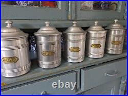 Set 5 Vintage Aluminium French Lidded Cannisters Storage Pots