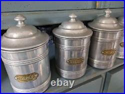 Set 5 Vintage Aluminium French Lidded Cannisters Storage Pots