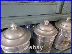 Set 5 Vintage Aluminium French Lidded Cannisters Storage Pots