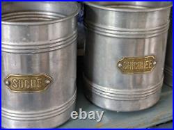 Set 5 Vintage Aluminium French Lidded Cannisters Storage Pots