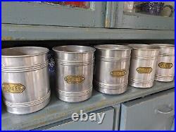 Set 5 Vintage Aluminium French Lidded Cannisters Storage Pots