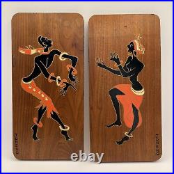 Set Of Two Jonero MCM Wood Wall Plaques Retro 1960's Dancers