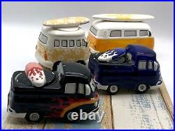 Set of four collectible ceramic vintage vehicles/ dishes/ spice pots