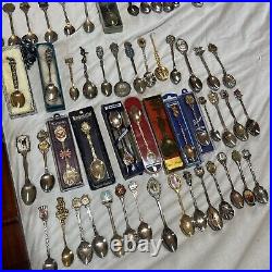 Souvenir Spoons Job Lot X 130 & 2 Display Cases Some Silver 2.7kg Approx