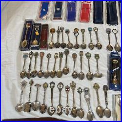 Souvenir Spoons Job Lot X 130 & 2 Display Cases Some Silver 2.7kg Approx