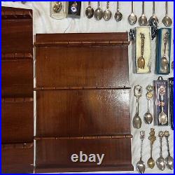 Souvenir Spoons Job Lot X 130 & 2 Display Cases Some Silver 2.7kg Approx