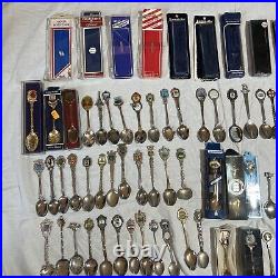 Souvenir Spoons Job Lot X 130 & 2 Display Cases Some Silver 2.7kg Approx