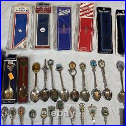 Souvenir Spoons Job Lot X 130 & 2 Display Cases Some Silver 2.7kg Approx