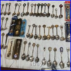 Souvenir Spoons Job Lot X 130 & 2 Display Cases Some Silver 2.7kg Approx