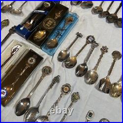 Souvenir Spoons Job Lot X 130 & 2 Display Cases Some Silver 2.7kg Approx