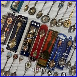 Souvenir Spoons Job Lot X 130 & 2 Display Cases Some Silver 2.7kg Approx