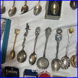 Souvenir Spoons Job Lot X 130 & 2 Display Cases Some Silver 2.7kg Approx