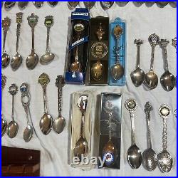 Souvenir Spoons Job Lot X 130 & 2 Display Cases Some Silver 2.7kg Approx